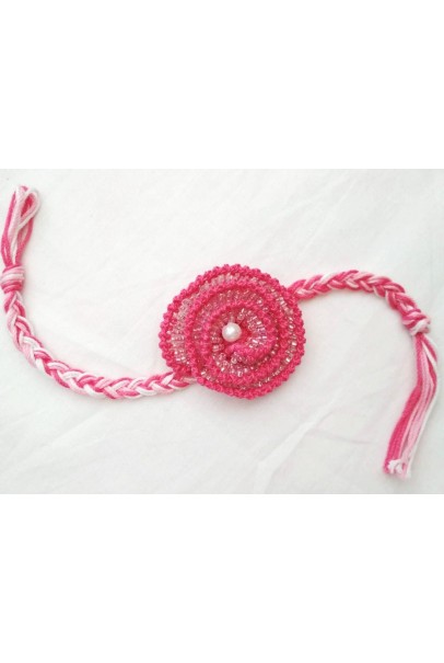 Happy Threads Handcrafted Crochet Raakhi (Pink & White)
